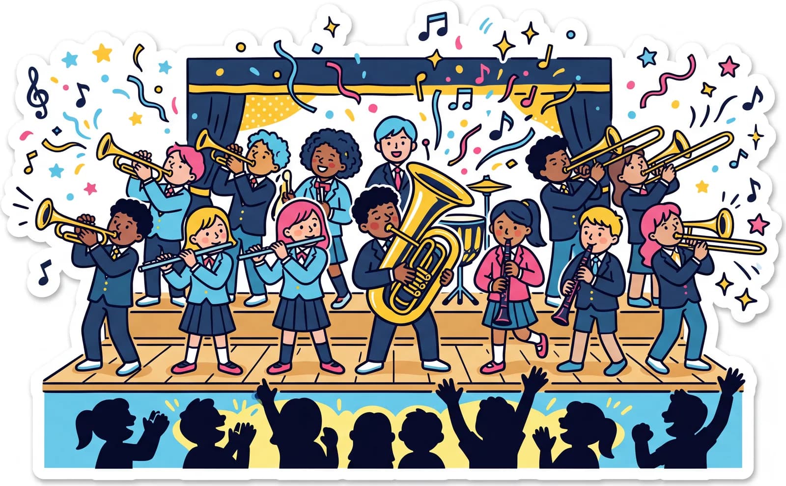 吹奏楽を楽しむ人々のイラスト